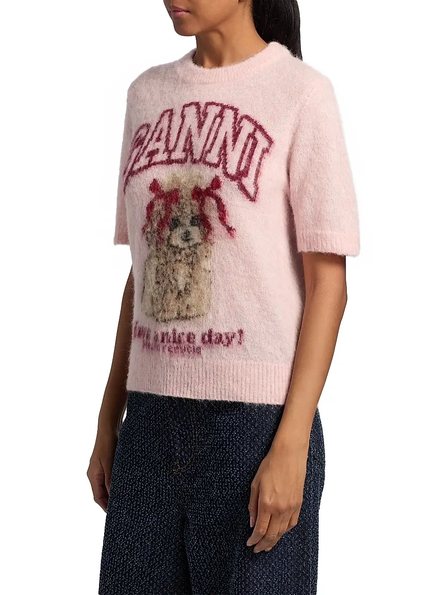 Ganni Women's Brushed Alpaca Graphic T-Shirt | Thumbnail 4