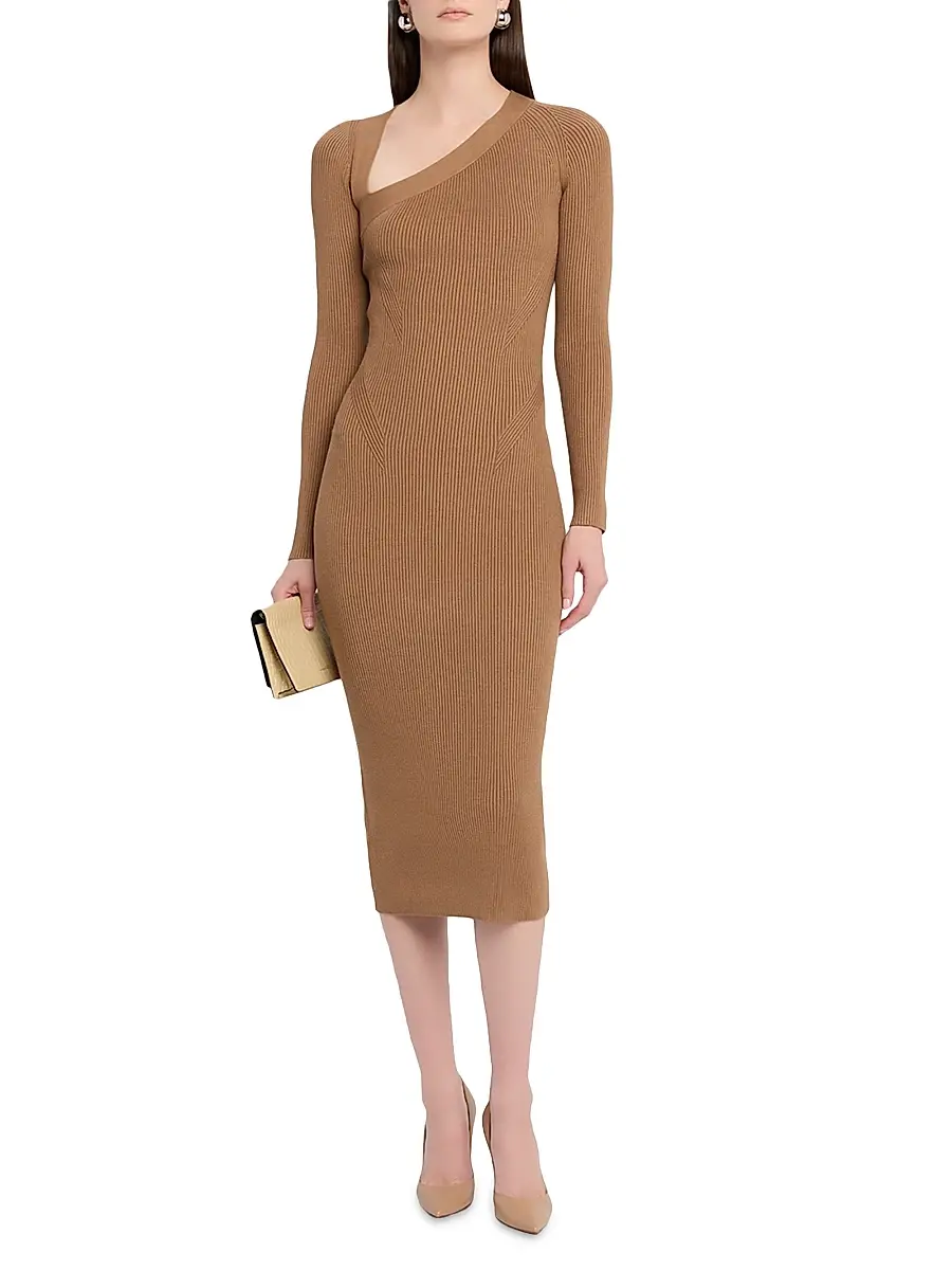 Reiss Women's Zeta Asymmetric Rib-Knit Midi-Dress | Thumbnail 2
