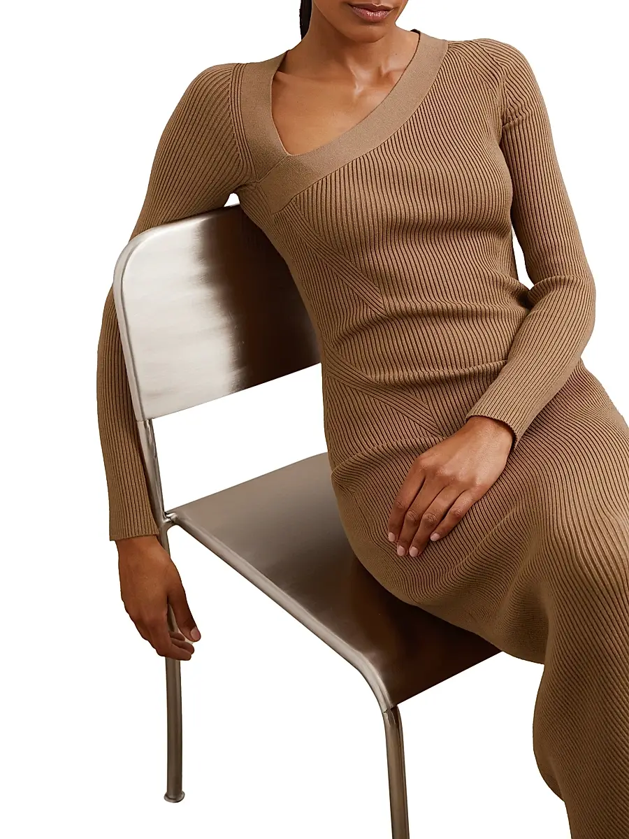 Reiss Women's Zeta Asymmetric Rib-Knit Midi-Dress | Thumbnail 3