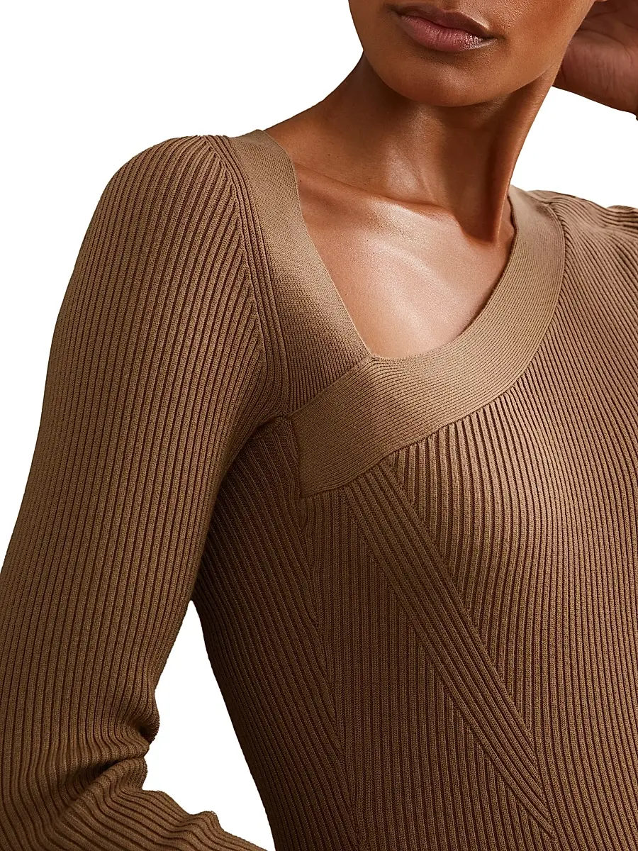 Reiss Women's Zeta Asymmetric Rib-Knit Midi-Dress | Thumbnail 5
