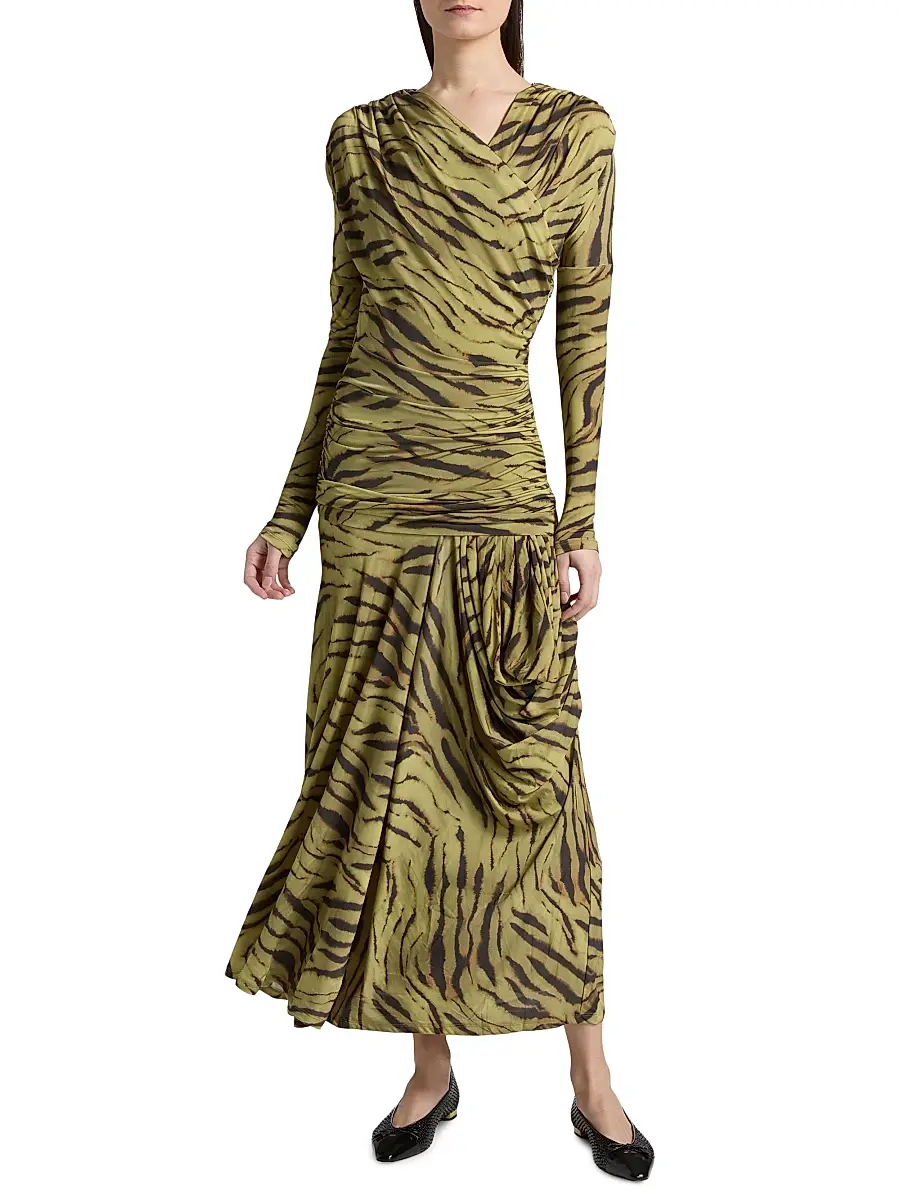 Ganni Women's Zebra-Print Ruched Dress | Thumbnail 2 Ganni Women's Zebra-Print Ruched Dress | Thumbnail 2