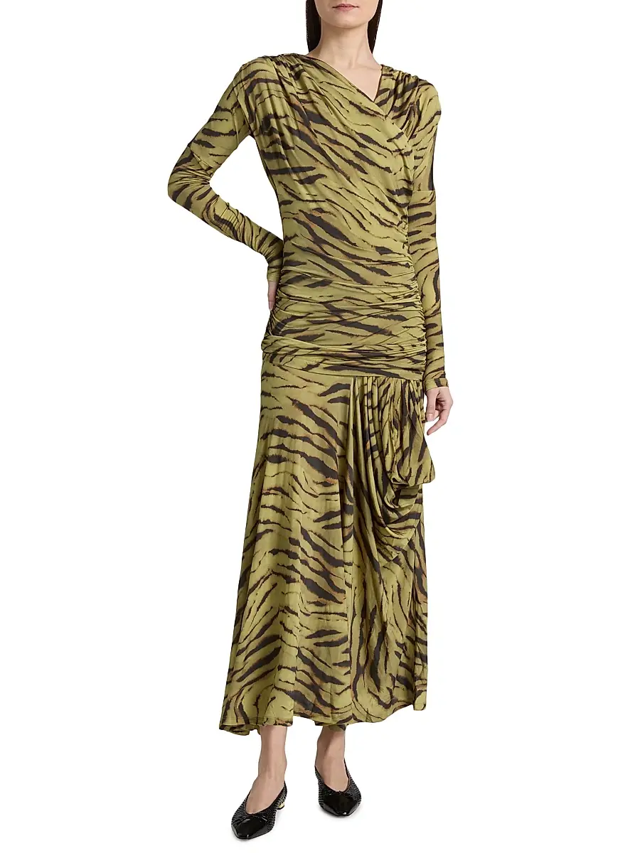 Ganni Women's Zebra-Print Ruched Dress | Thumbnail 3 Ganni Women's Zebra-Print Ruched Dress | Thumbnail 3