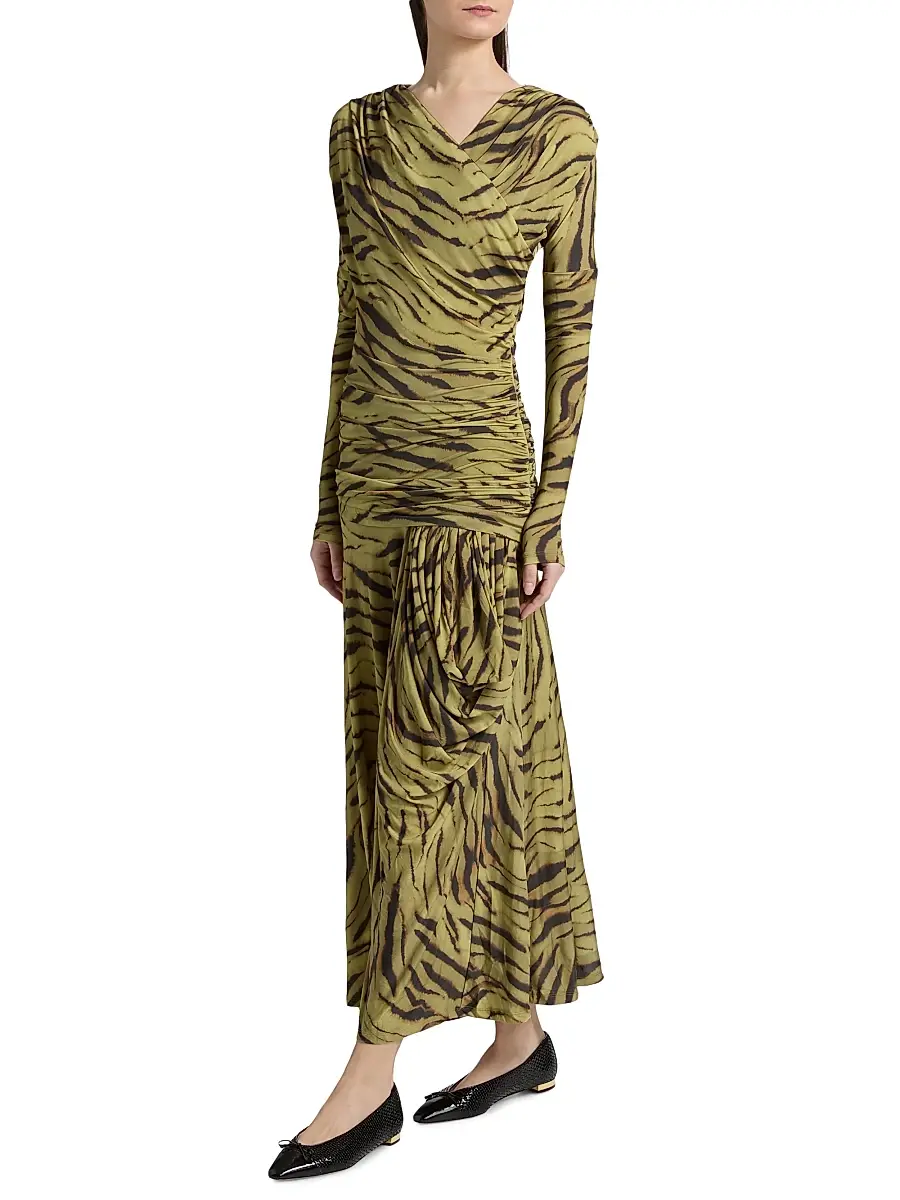 Ganni Women's Zebra-Print Ruched Dress | Thumbnail 4 Ganni Women's Zebra-Print Ruched Dress | Thumbnail 4