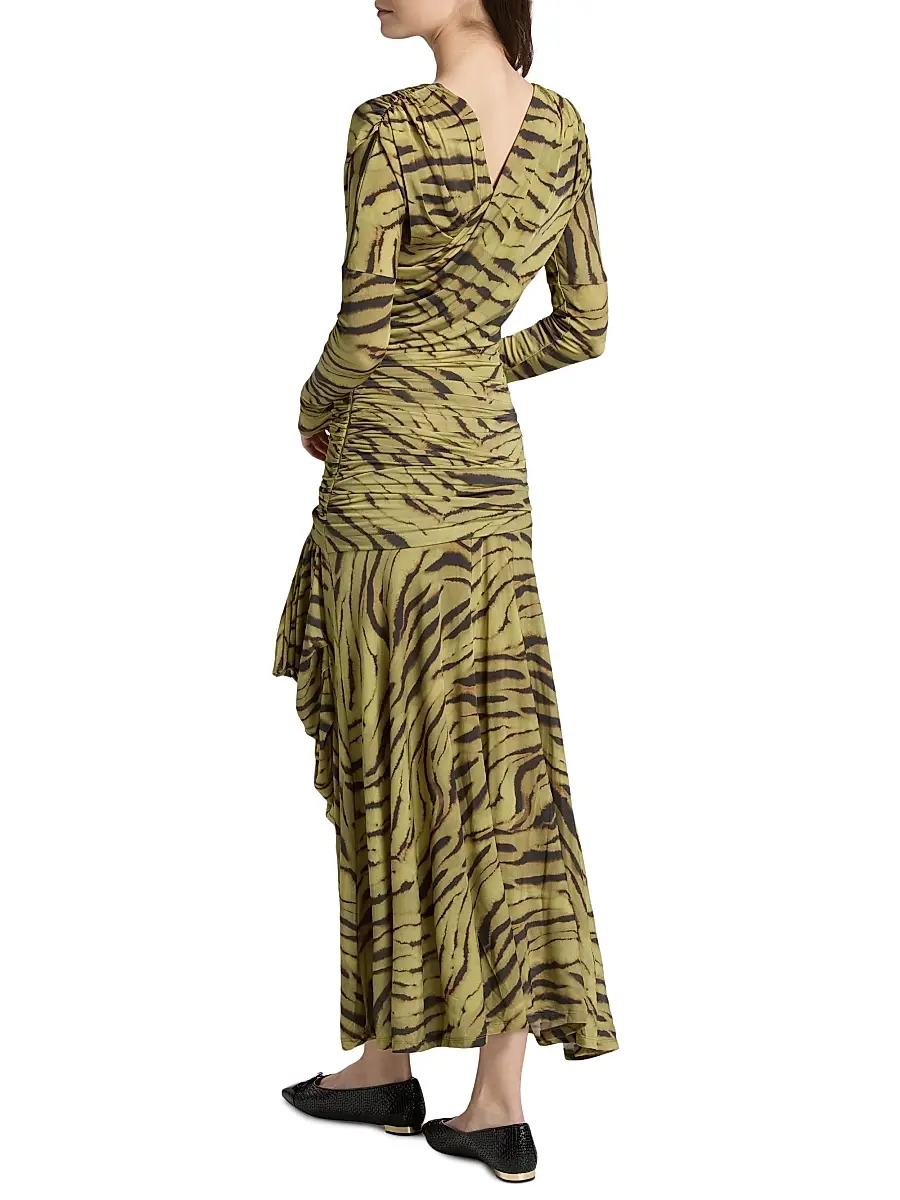 Ganni Women's Zebra-Print Ruched Dress | Thumbnail 5 Ganni Women's Zebra-Print Ruched Dress | Thumbnail 5