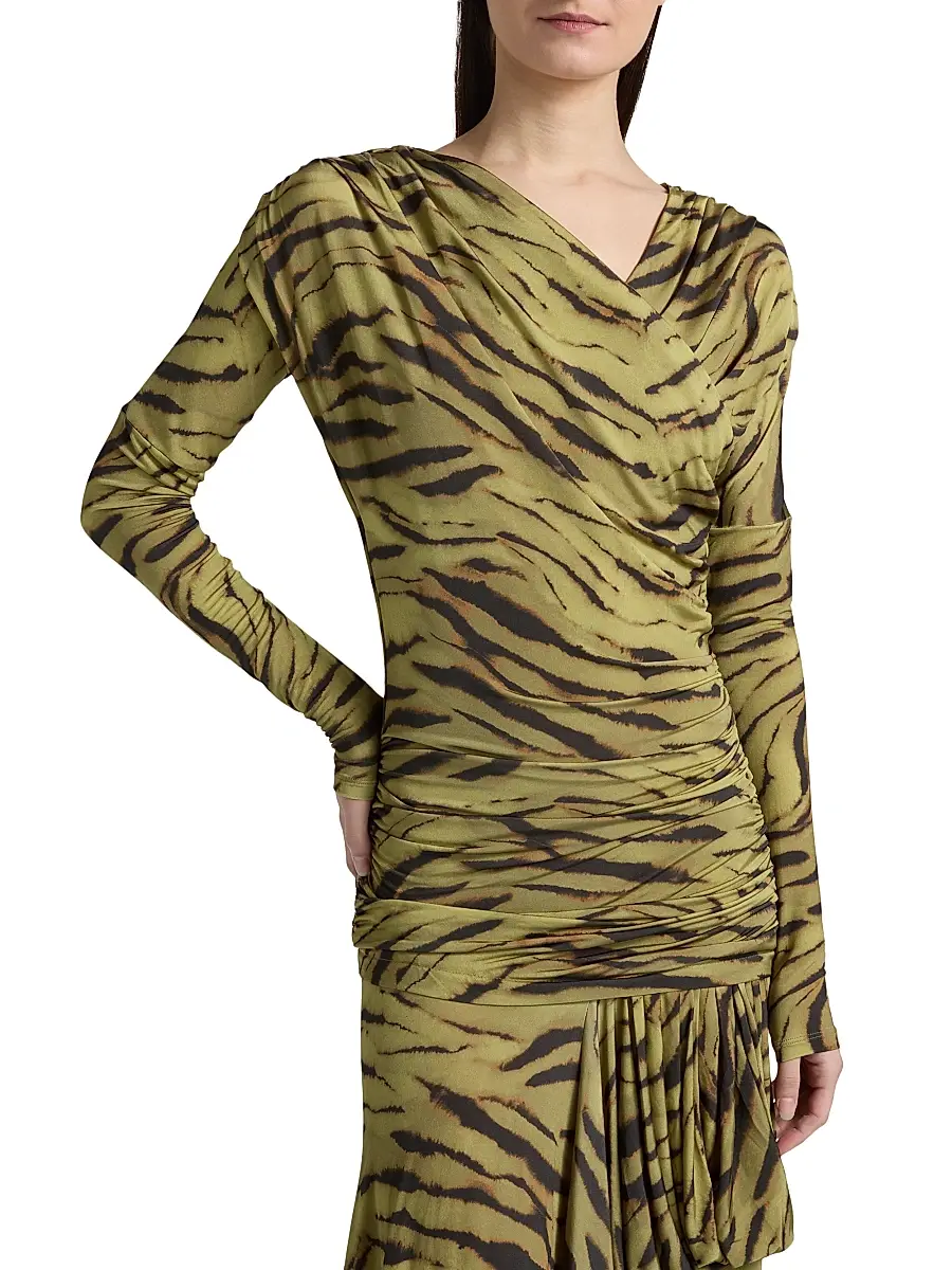 Ganni Women's Zebra-Print Ruched Dress | Thumbnail 6 Ganni Women's Zebra-Print Ruched Dress | Thumbnail 6