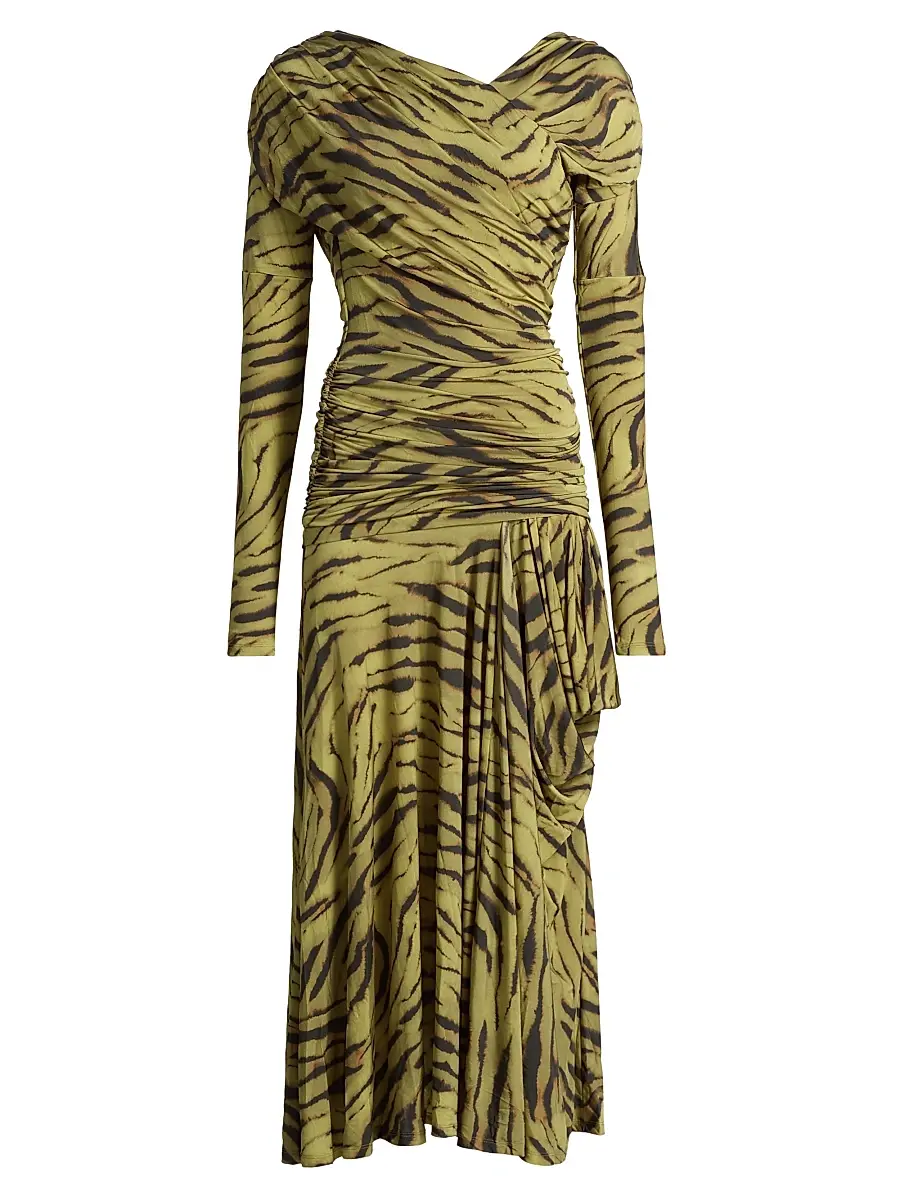 Ganni Women's Zebra-Print Ruched Dress