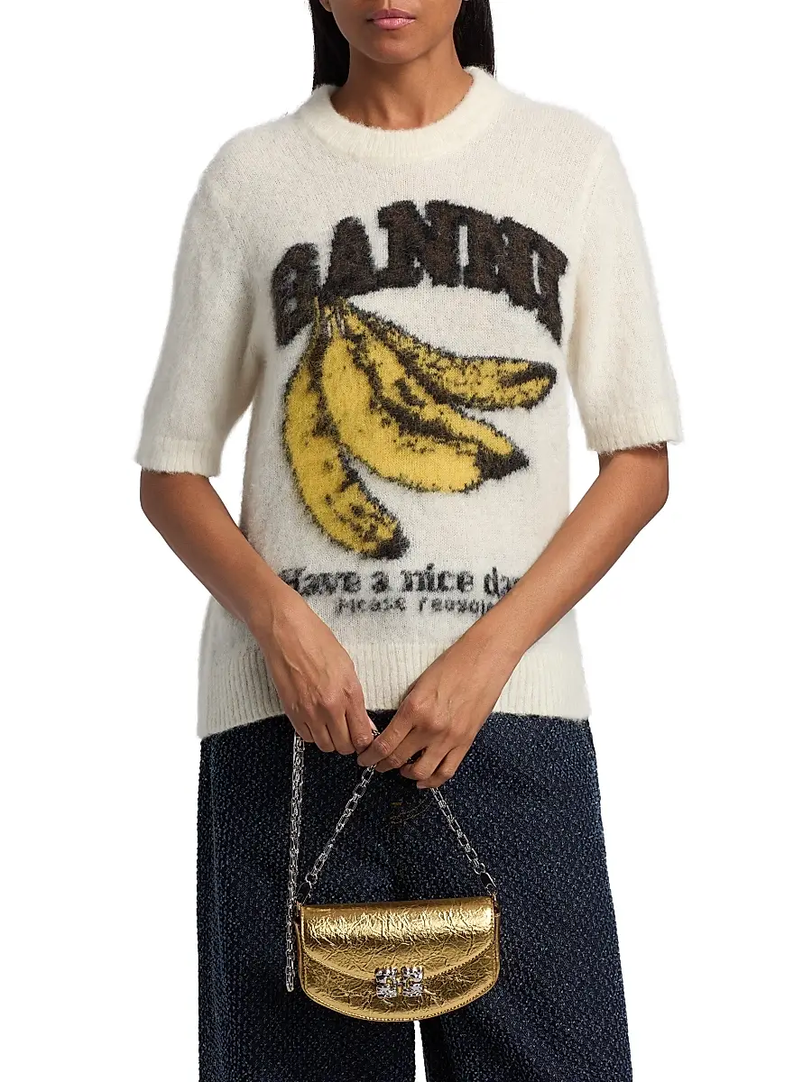 Ganni Women's Brushed Alpaca Graphic T-Shirt | Thumbnail 3