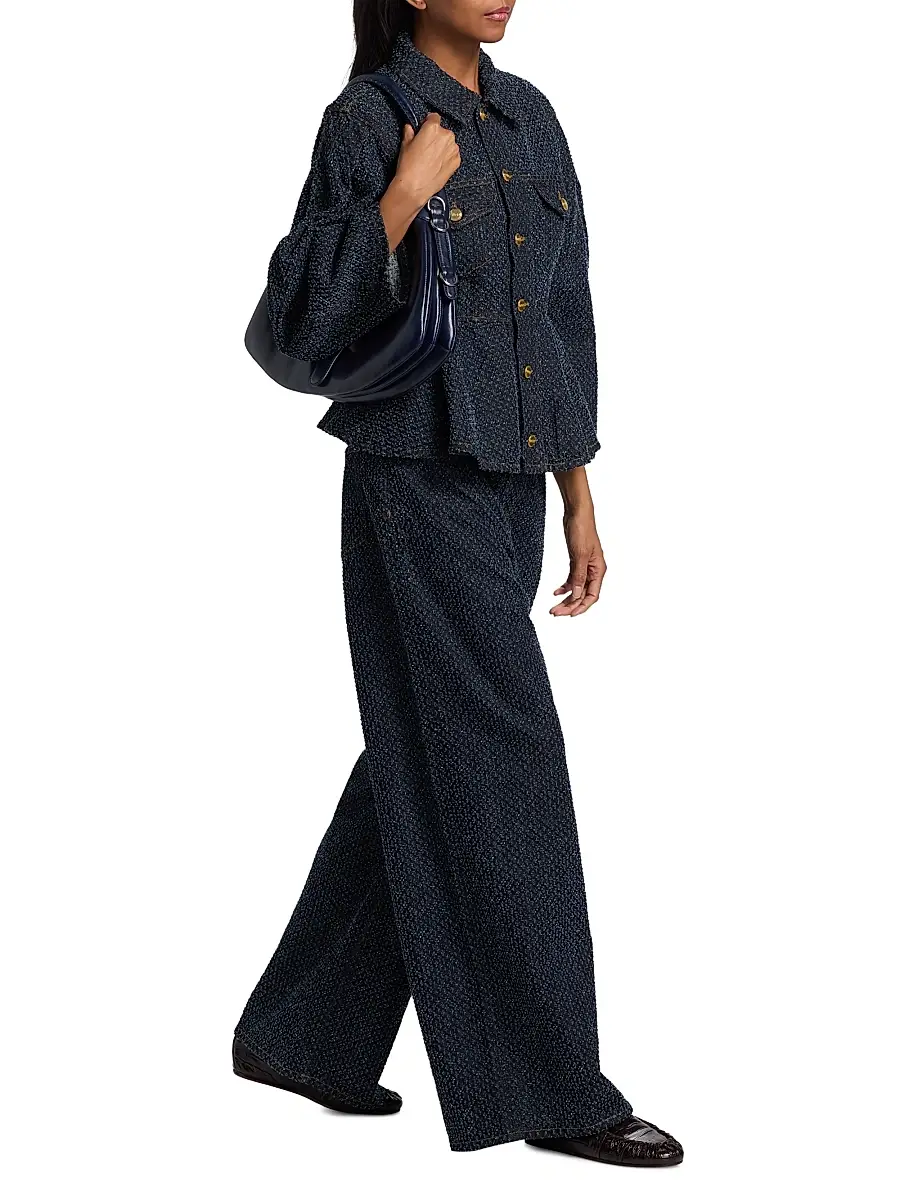 Ganni Women's Tweed Denim Baggy Jeans | Thumbnail 2 Ganni Women's Tweed Denim Baggy Jeans | Thumbnail 2