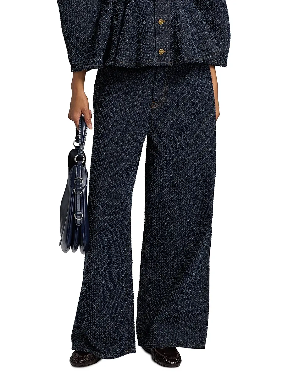 Ganni Women's Tweed Denim Baggy Jeans | Thumbnail 3 Ganni Women's Tweed Denim Baggy Jeans | Thumbnail 3