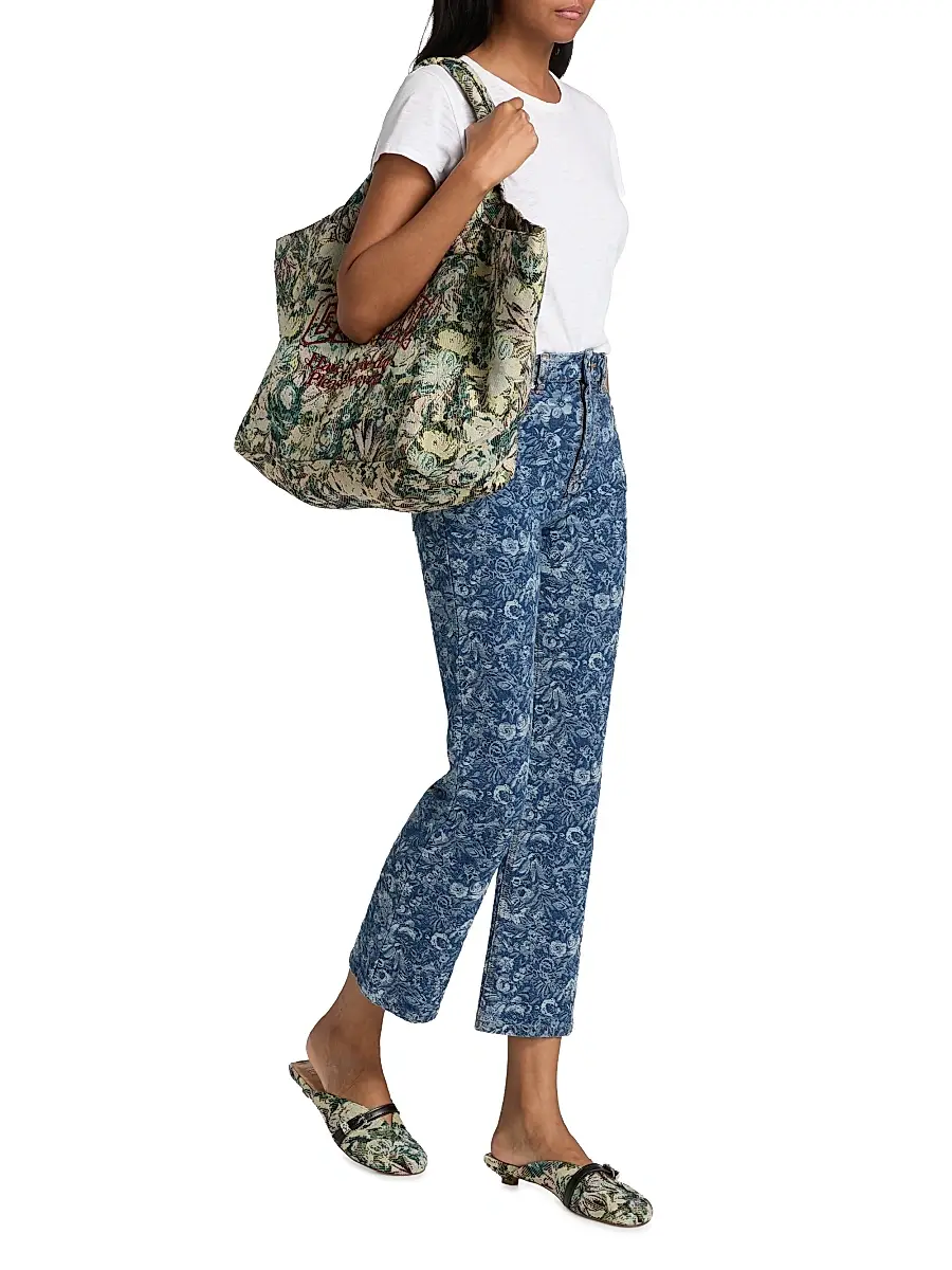 Ganni Women's Betzy Tapestry Floral Crop Jeans | Thumbnail 2