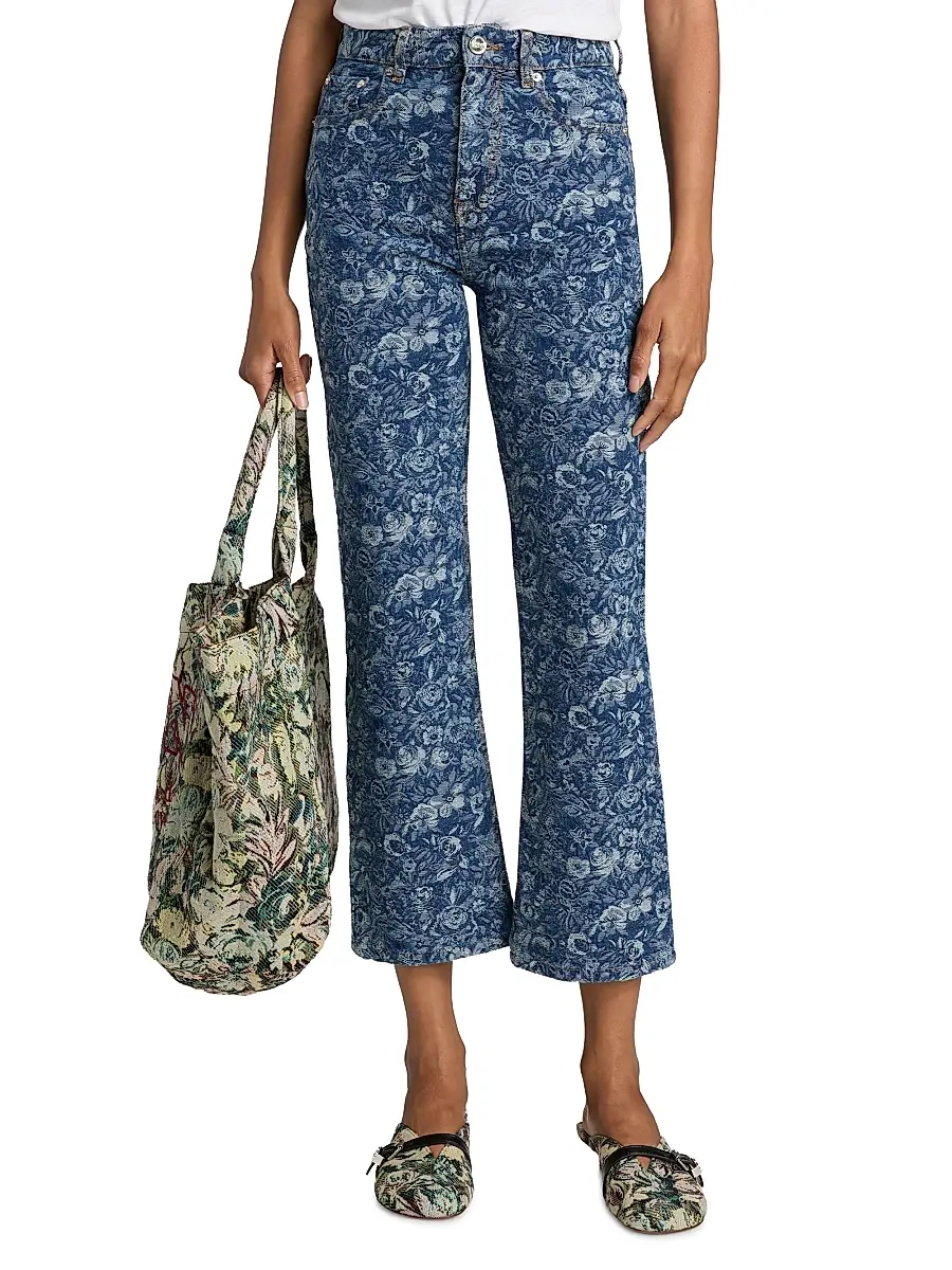 Ganni Women's Betzy Tapestry Floral Crop Jeans | Thumbnail 3