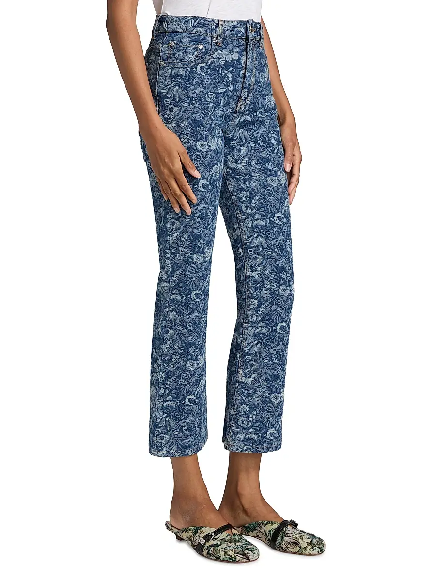 Ganni Women's Betzy Tapestry Floral Crop Jeans | Thumbnail 4