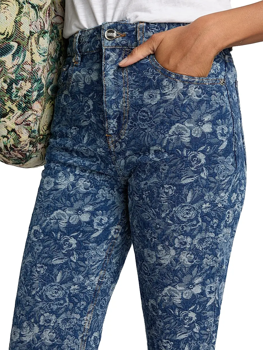 Ganni Women's Betzy Tapestry Floral Crop Jeans | Thumbnail 6