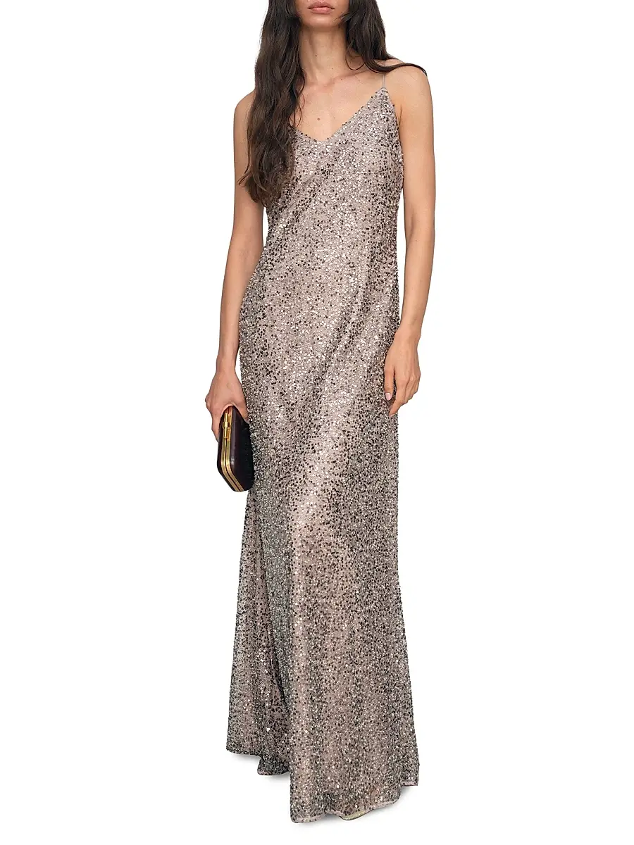 Reiss Women's Faye Sequined V-Neck Gown | Thumbnail 2 Reiss Women's Faye Sequined V-Neck Gown | Thumbnail 2