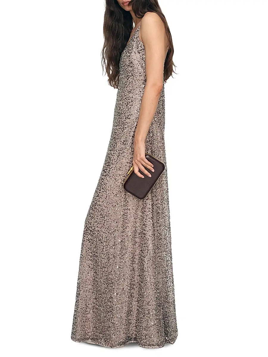 Reiss Women's Faye Sequined V-Neck Gown | Thumbnail 3 Reiss Women's Faye Sequined V-Neck Gown | Thumbnail 3