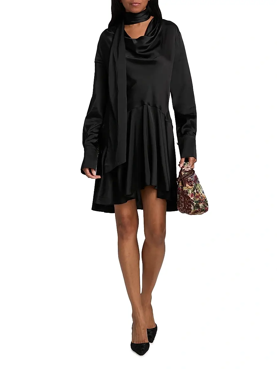 Ganni Women's Stretch-Satin Cowlneck Midi-Dress | Thumbnail 2 Ganni Women's Stretch-Satin Cowlneck Midi-Dress | Thumbnail 2