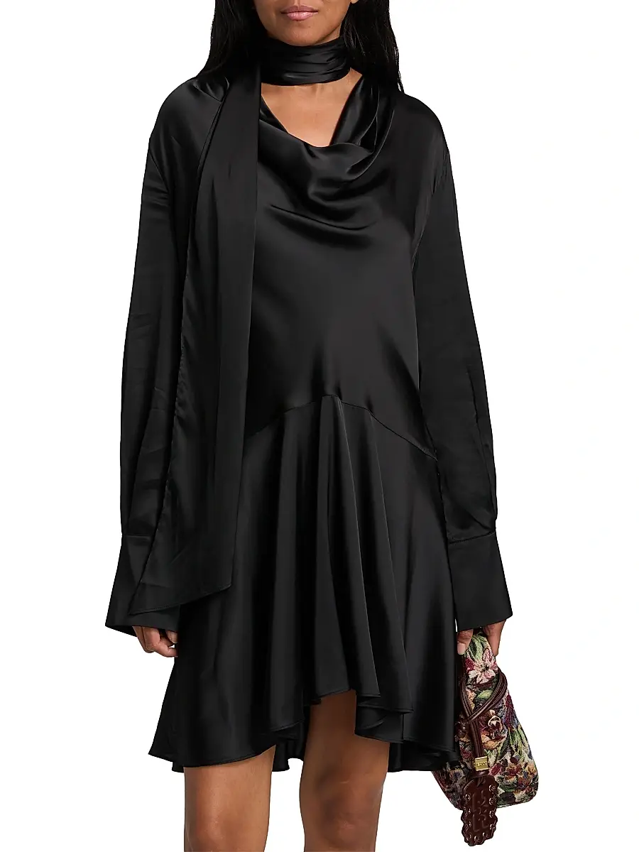 Ganni Women's Stretch-Satin Cowlneck Midi-Dress | Thumbnail 3 Ganni Women's Stretch-Satin Cowlneck Midi-Dress | Thumbnail 3