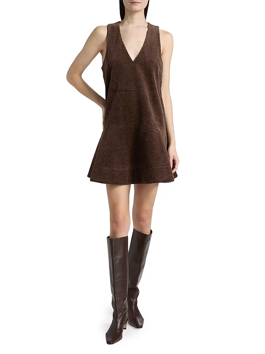 Ganni Women's Seersucker Corduroy V-Neck Minidress | Thumbnail 2 Ganni Women's Seersucker Corduroy V-Neck Minidress | Thumbnail 2
