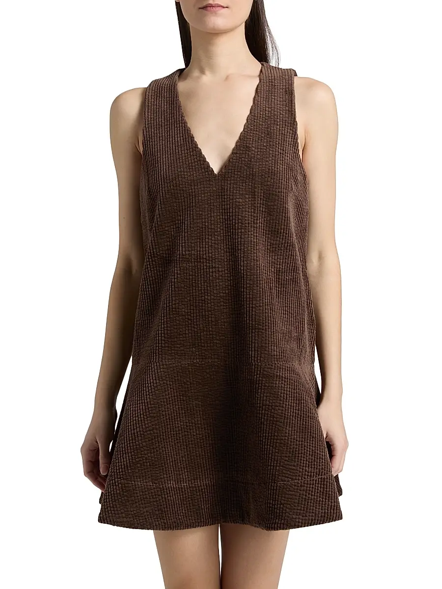 Ganni Women's Seersucker Corduroy V-Neck Minidress | Thumbnail 3 Ganni Women's Seersucker Corduroy V-Neck Minidress | Thumbnail 3