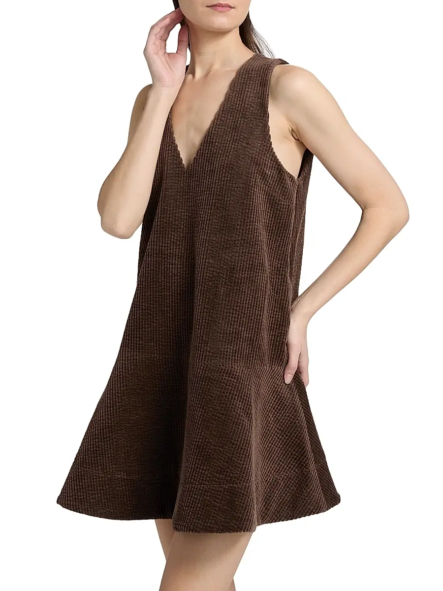 Ganni Women's Seersucker Corduroy V-Neck Minidress | Thumbnail 4 Ganni Women's Seersucker Corduroy V-Neck Minidress | Thumbnail 4