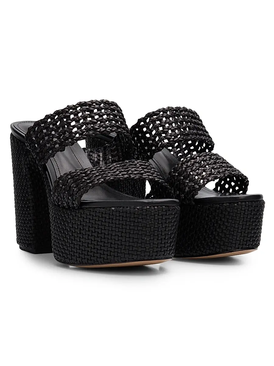 Schutz Women's Aberdeen 100MM Leather & Raffia Platform Sandals | Thumbnail 2 Schutz Women's Aberdeen 100MM Leather & Raffia Platform Sandals | Thumbnail 2