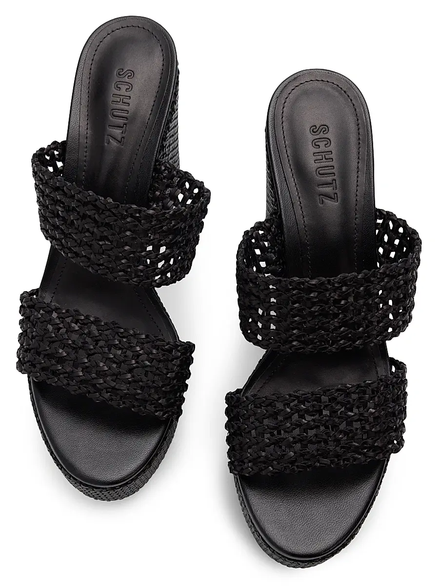 Schutz Women's Aberdeen 100MM Leather & Raffia Platform Sandals | Thumbnail 4 Schutz Women's Aberdeen 100MM Leather & Raffia Platform Sandals | Thumbnail 4