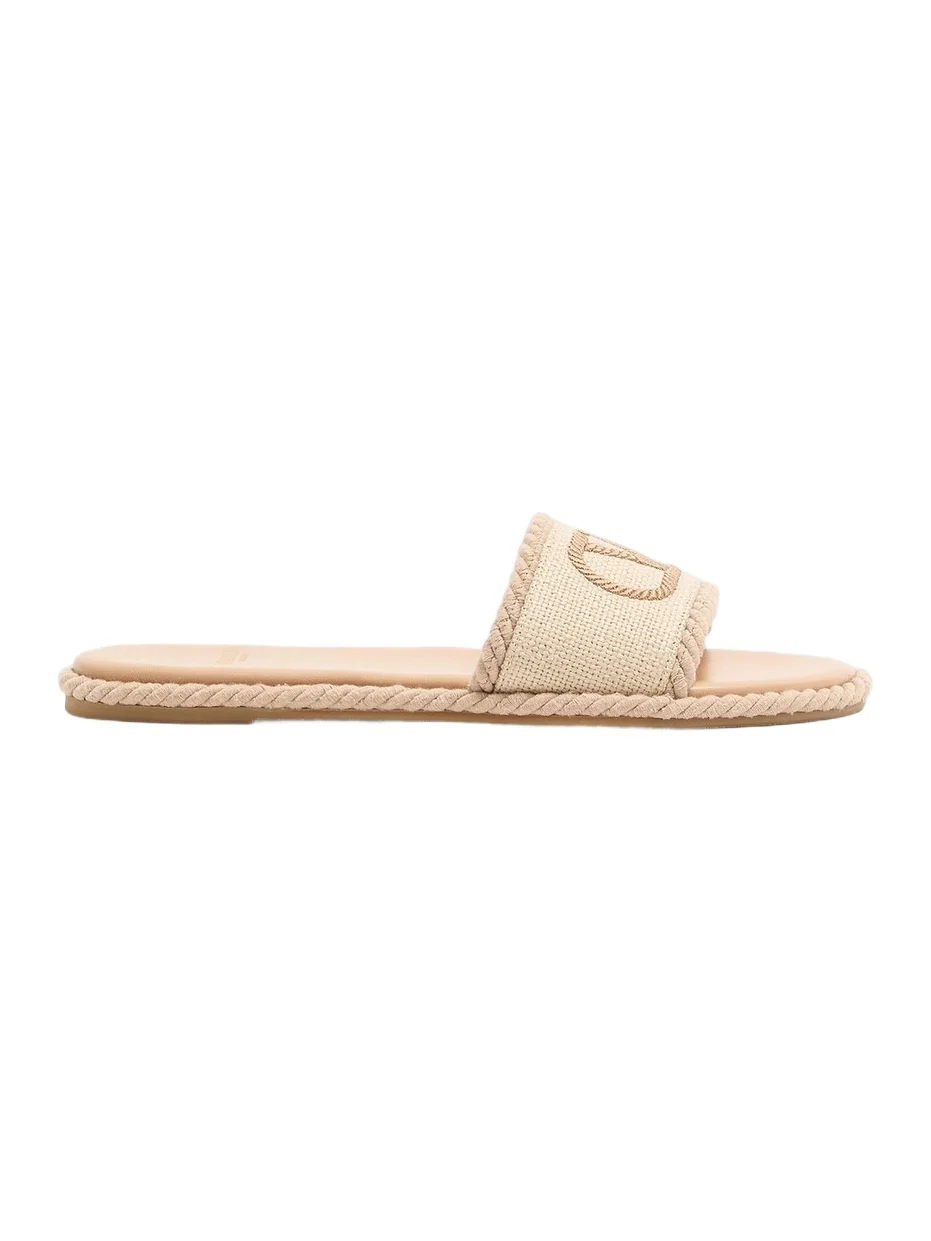 Valentino Women's VLogo Torchon Slide Sandals in Linen Canvas - Ecru