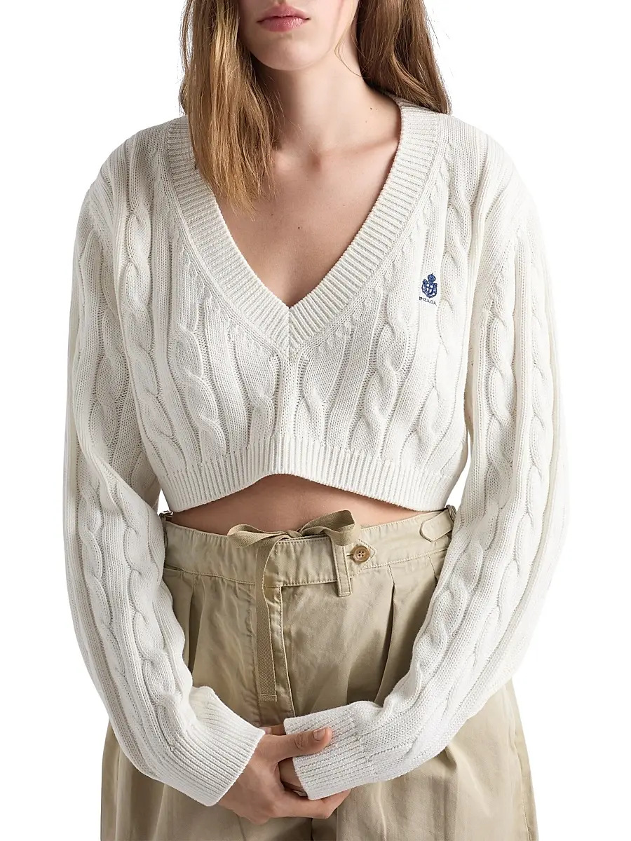 Prada Women's V-Neck Cotton Sweater | Thumbnail 2