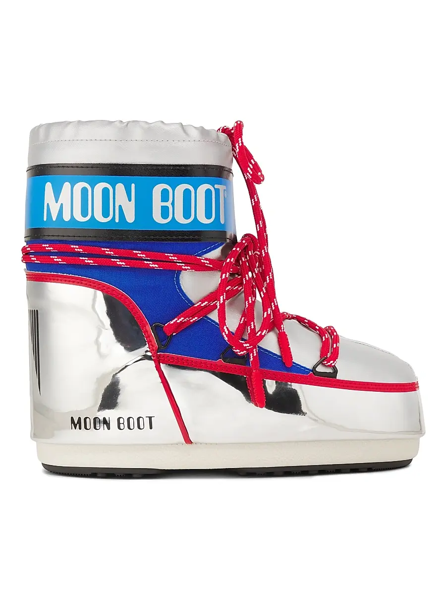 Moon Boot Men's MB Icon Metallic Logo Boots - Silver Blue Red - Size 2 | Image 1 Moon Boot Men's MB Icon Metallic Logo Boots - Silver Blue Red - Size 2 | Image 1