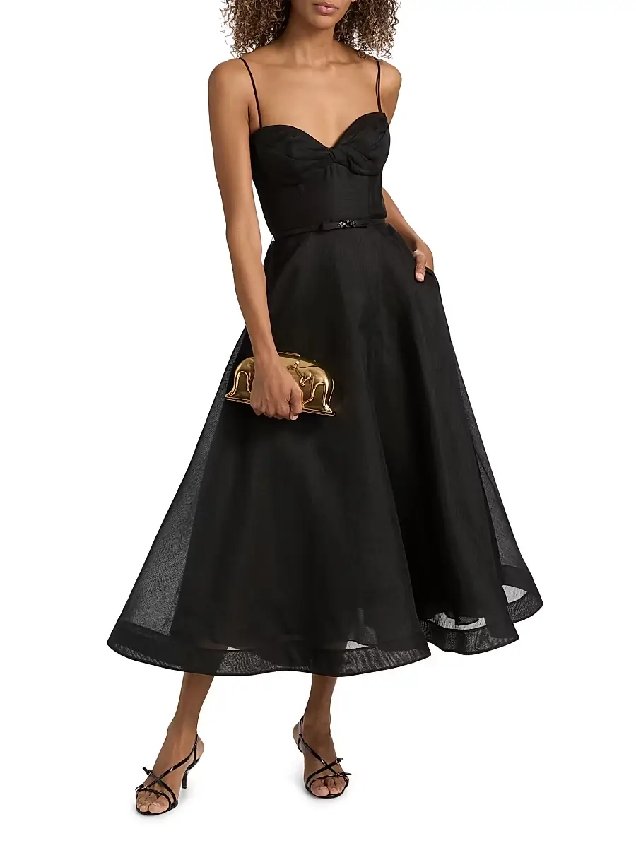Zimmermann Women's Luna Tie-Waist Linen-Silk A-Line Midi-Dress | Thumbnail 2