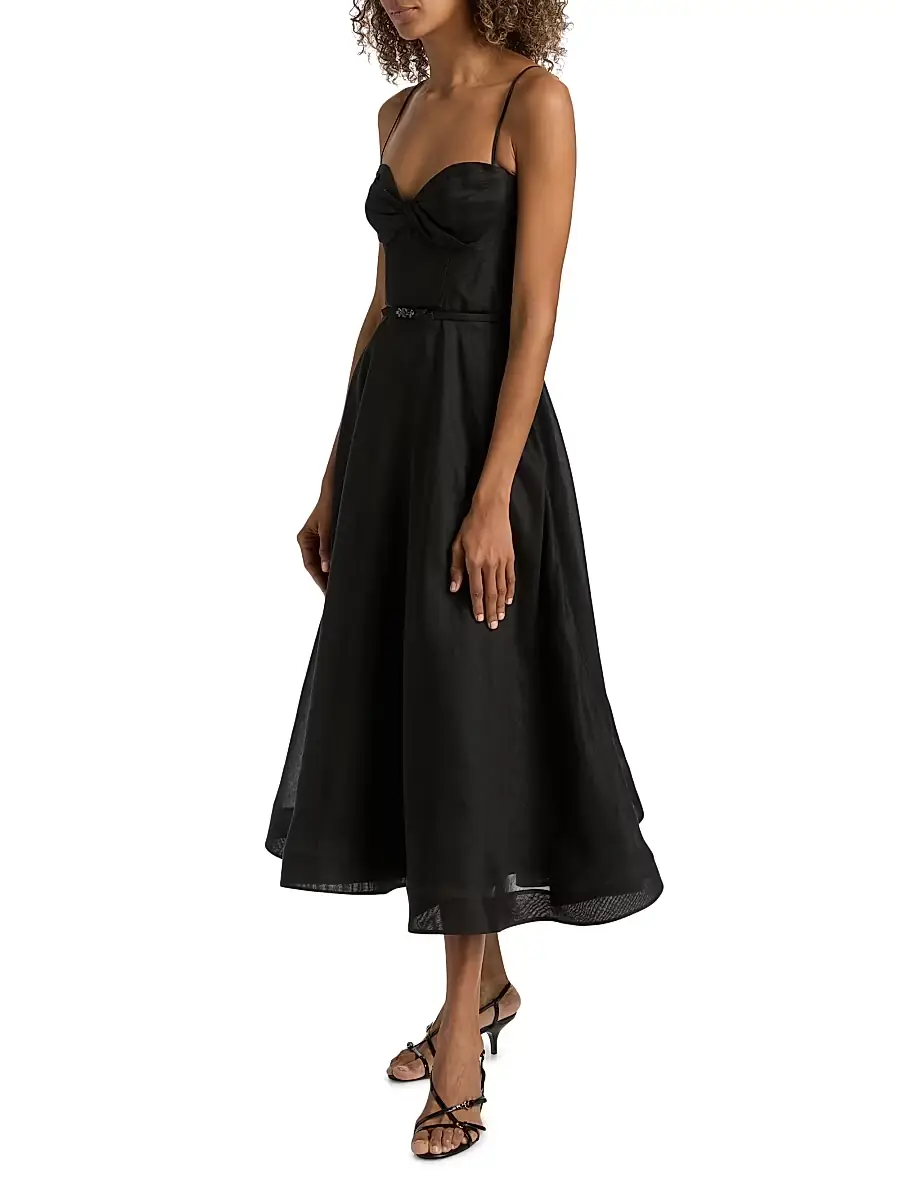 Zimmermann Women's Luna Tie-Waist Linen-Silk A-Line Midi-Dress | Thumbnail 4