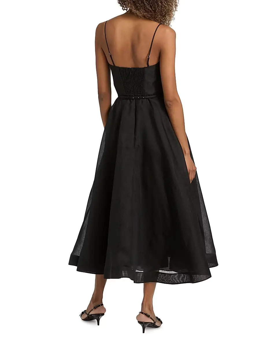 Zimmermann Women's Luna Tie-Waist Linen-Silk A-Line Midi-Dress | Thumbnail 5