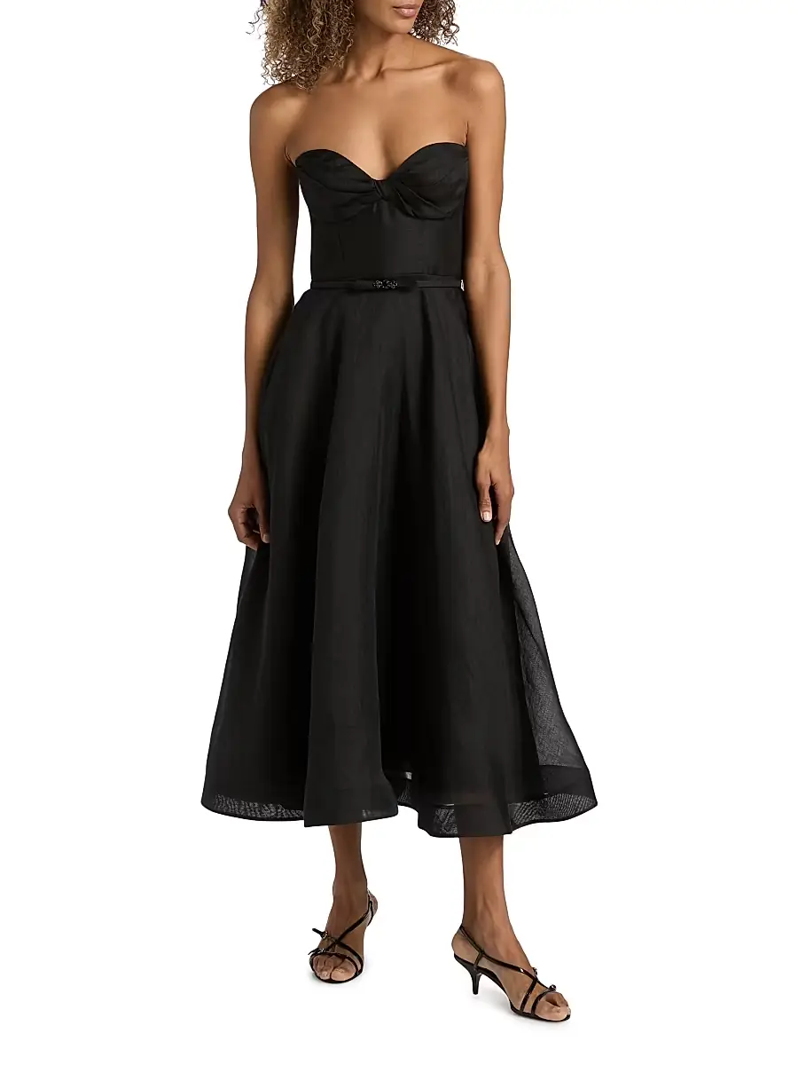 Zimmermann Women's Luna Tie-Waist Linen-Silk A-Line Midi-Dress | Thumbnail 6