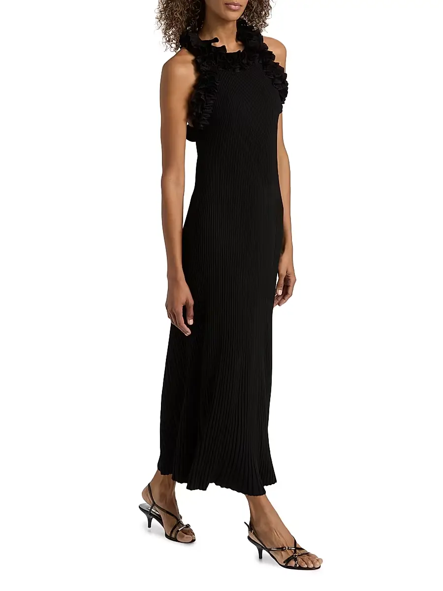 Zimmermann Women's Luna Ruffle Compact Rib-Knit Midi-Dress | Thumbnail 2