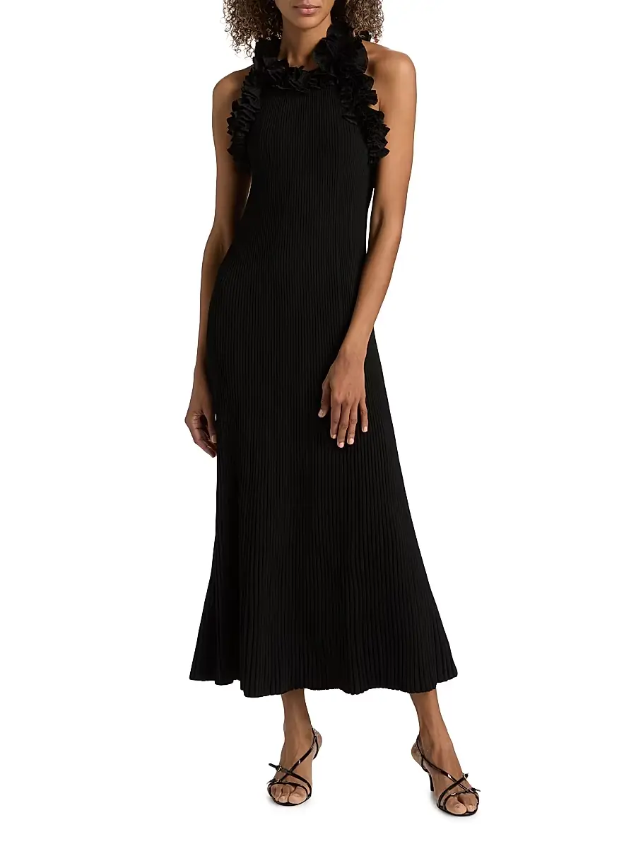 Zimmermann Women's Luna Ruffle Compact Rib-Knit Midi-Dress | Thumbnail 3