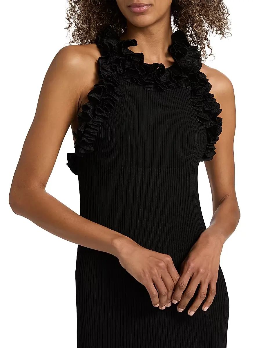 Zimmermann Women's Luna Ruffle Compact Rib-Knit Midi-Dress | Thumbnail 6