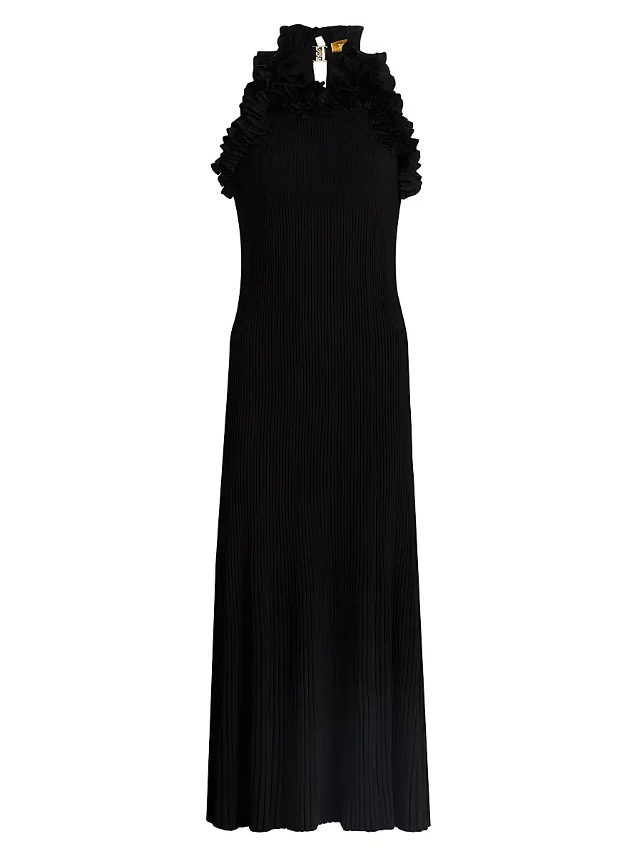 Zimmermann Women's Luna Ruffle Compact Rib-Knit Midi-Dress