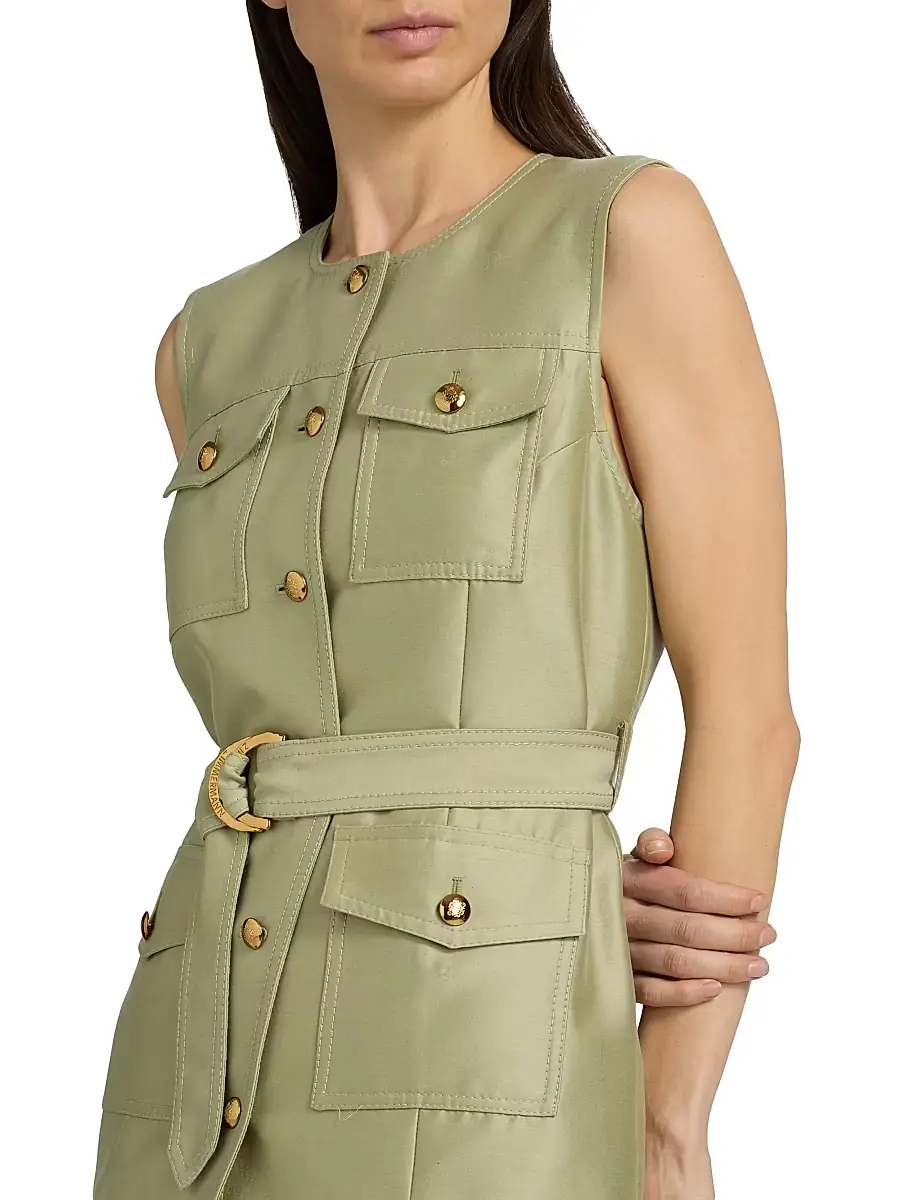Zimmermann Women's Luna Tie-Waist Wool-Silk Utility Vest | Thumbnail 6 Zimmermann Women's Luna Tie-Waist Wool-Silk Utility Vest | Thumbnail 6