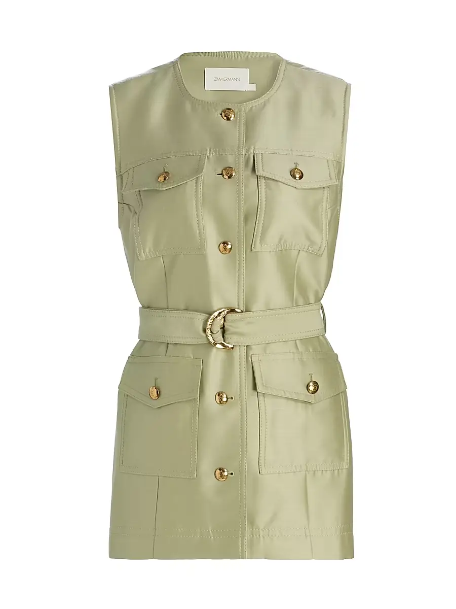Zimmermann Women's Luna Tie-Waist Wool-Silk Utility Vest