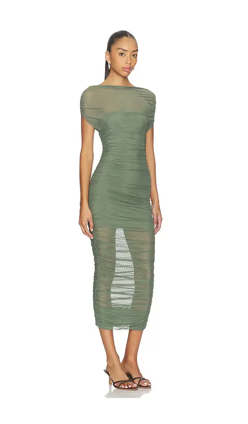 SEROYA Noel Off Shoulder Mesh Midi Dress | Thumbnail 2