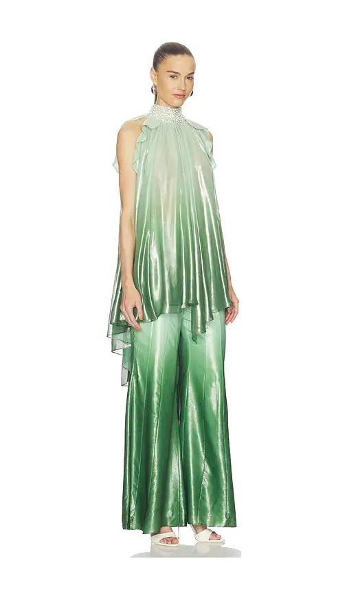 LA FUORI Iridescent Sage Embroidered Top | Thumbnail 2