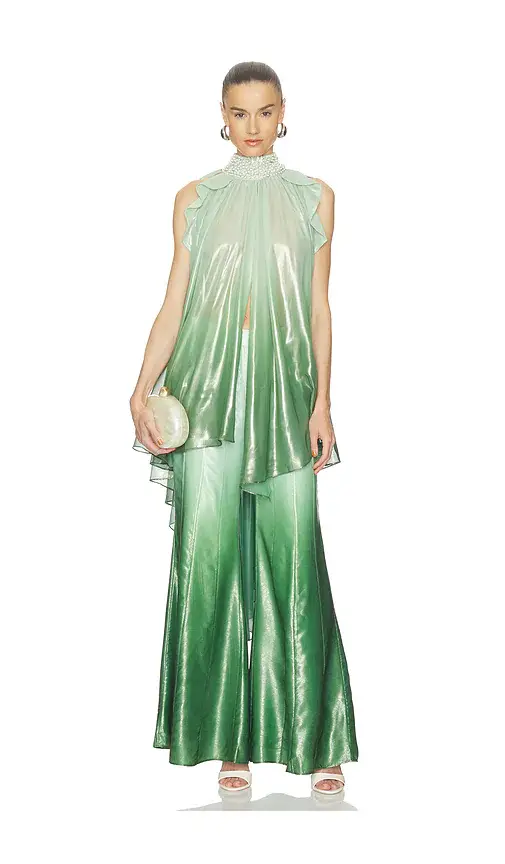 LA FUORI Iridescent Sage Embroidered Top