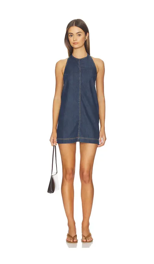 Good American Denim Halter Shift Dress | Image 1 Good American Denim Halter Shift Dress | Image 1