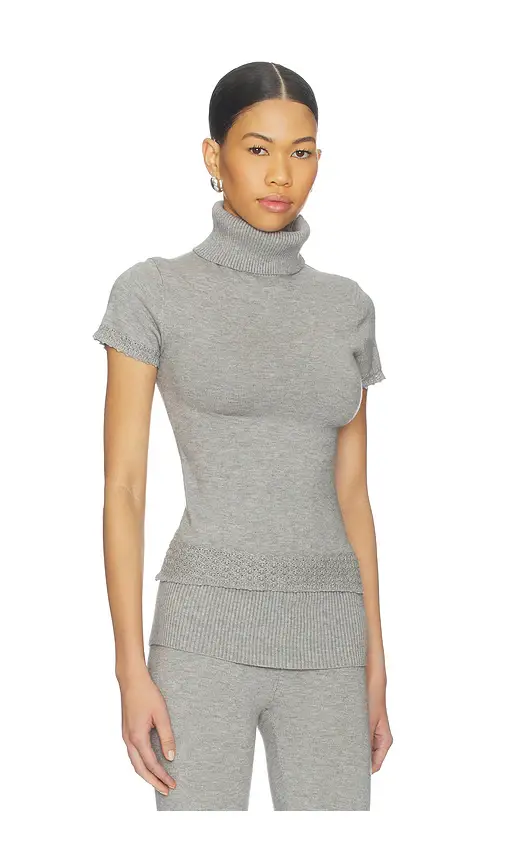 Frankies Bikinis Jasmine Cloud Knit Short Sleeve Turtleneck Top | Thumbnail 2