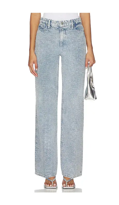 GOOD AMERICAN Good Skate Wide Leg Crystal Jeans