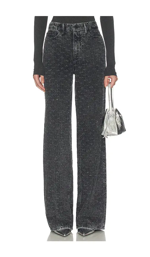 GOOD AMERICAN Good Skate Wide Leg Crystal Jeans