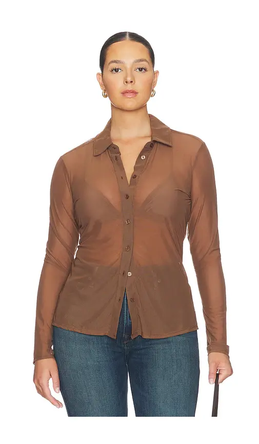 GOOD AMERICAN Mesh Button Up Top | Thumbnail 2