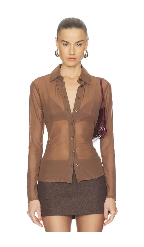 Good American Mesh Button Up Top | Image 1 Good American Mesh Button Up Top | Image 1