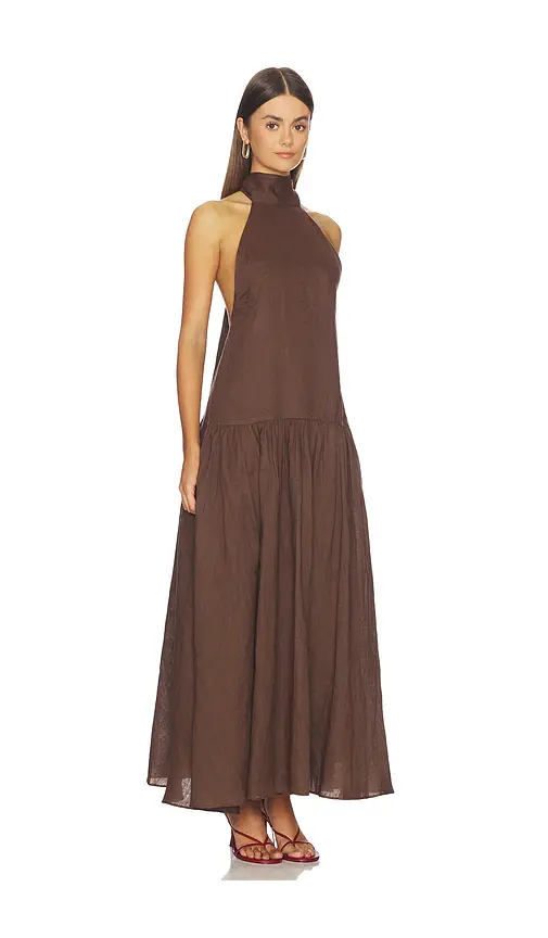 Linen Halter Drop Waist Maxi Dress