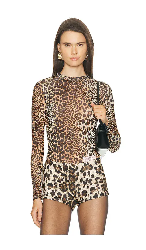 Ganni Printed Marl Mesh Top
